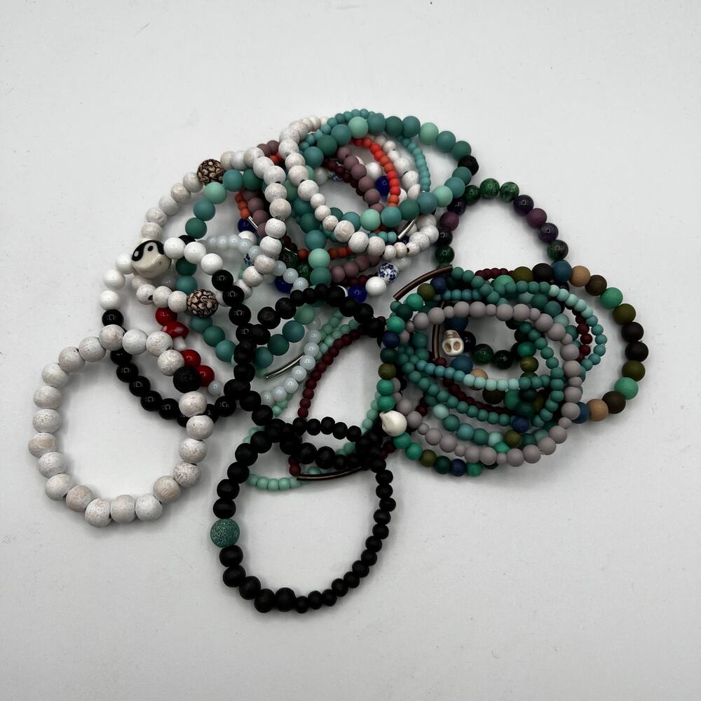 Handmade Set of Stone, Glass,‎ and Wood Stretchy Stackable Bracelets
